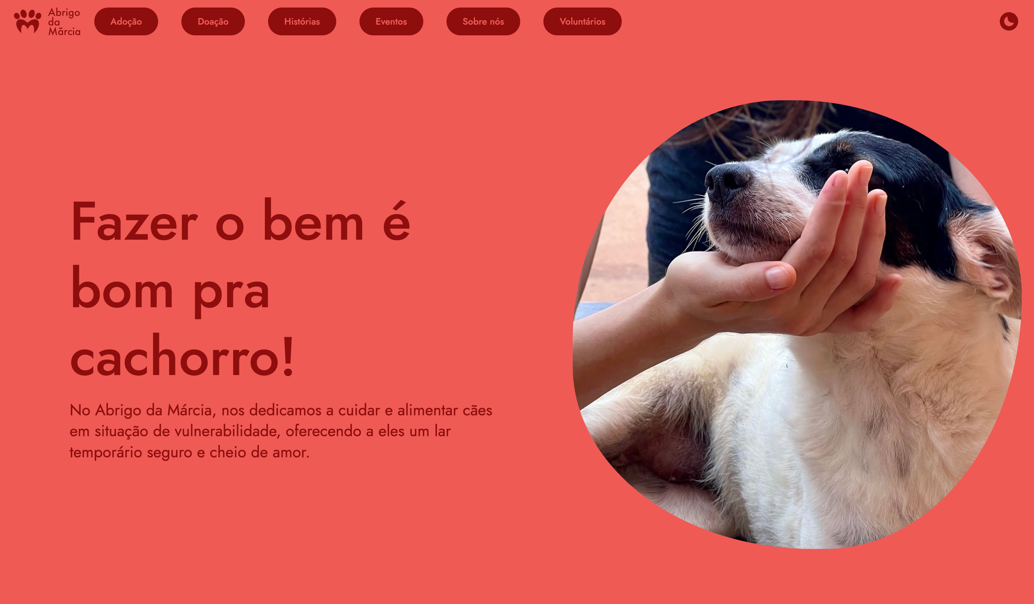Página inicial do site Abrigo da Márcia